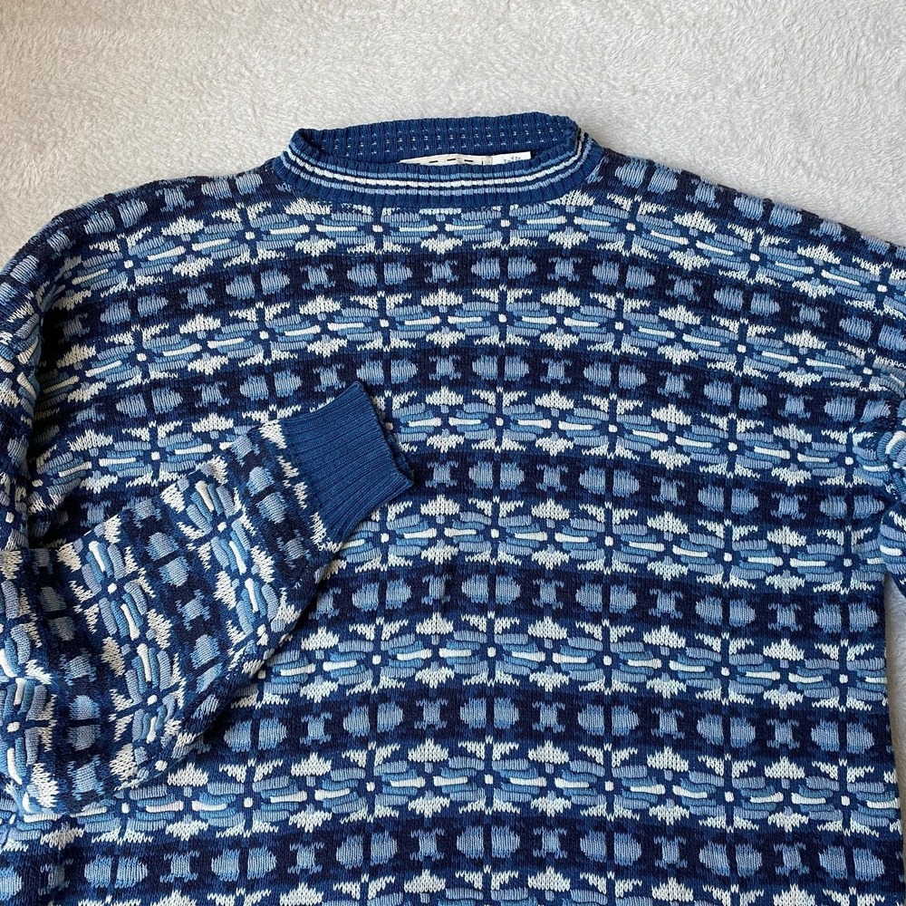 Vintage 90s Crossings Nordic Fair Isle Sweater Men L Blue Cosby Grandpacore USA